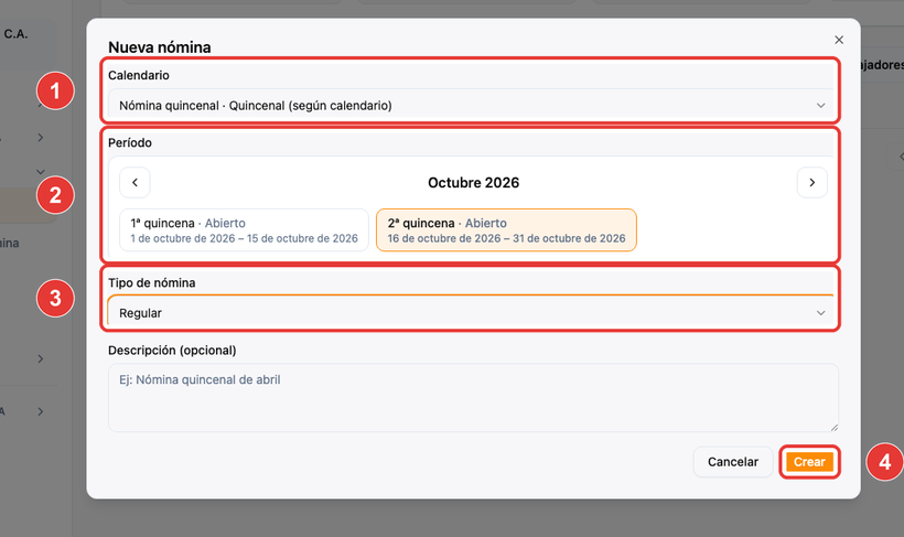 Formulario Nueva nómina