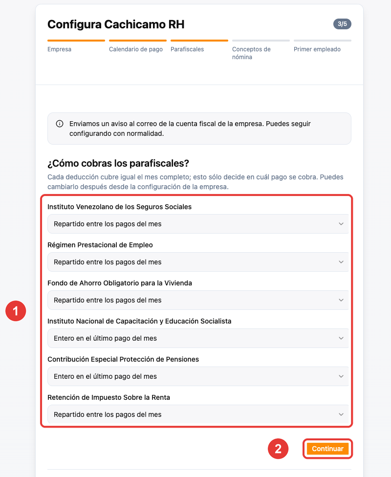 Selección del pago donde se cobra cada parafiscal