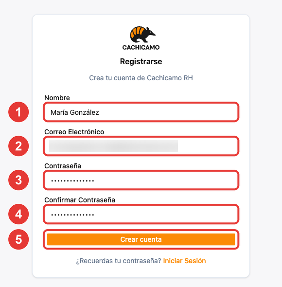 Formulario de registro de Cachicamo RH